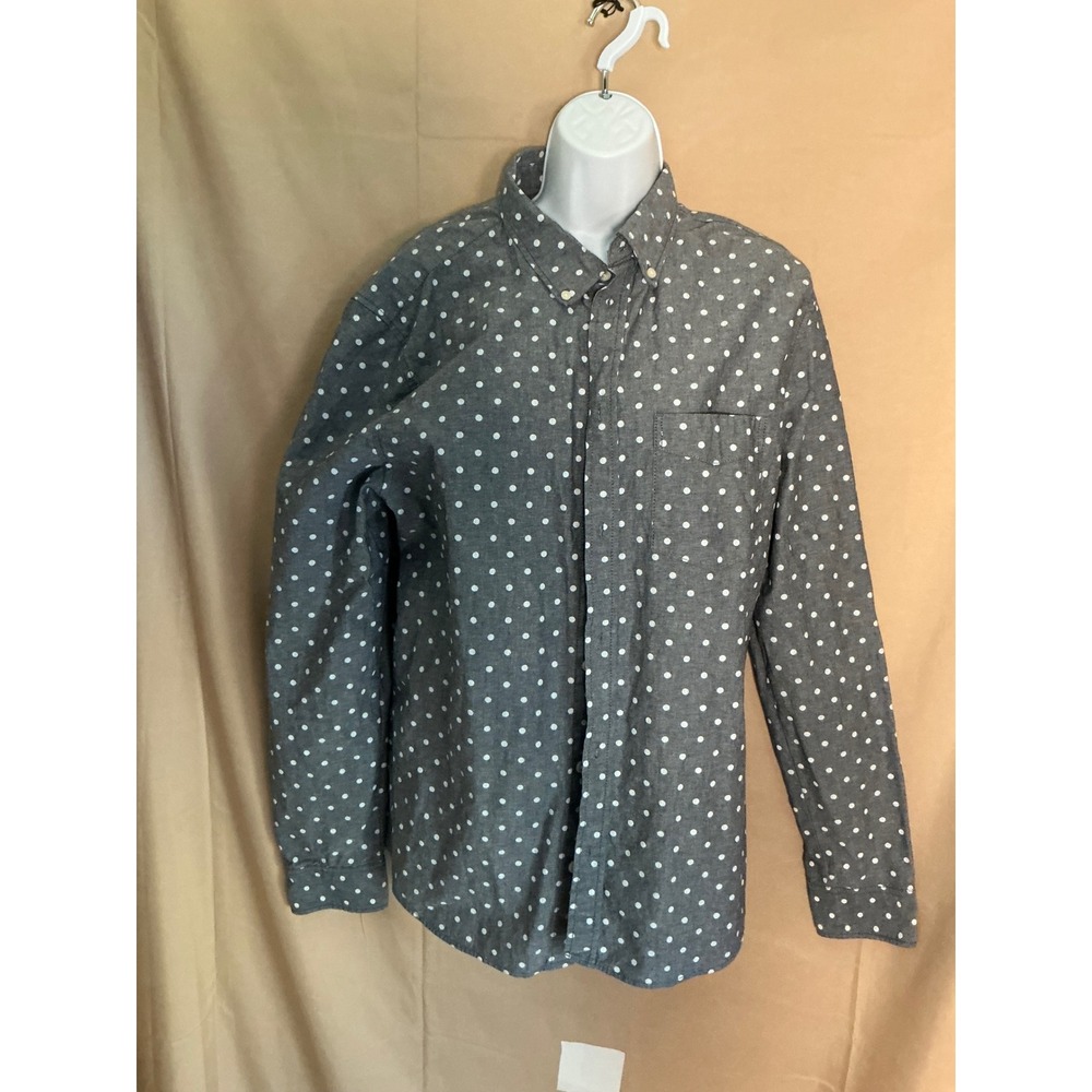 H&M Divided Button Down Shirt Mens Large Gray Polka Dot Excellent Long Sleeve